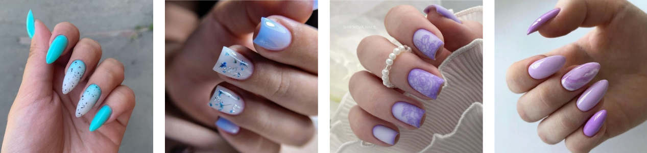 весенний маникюр сиреневые и голубые ногти